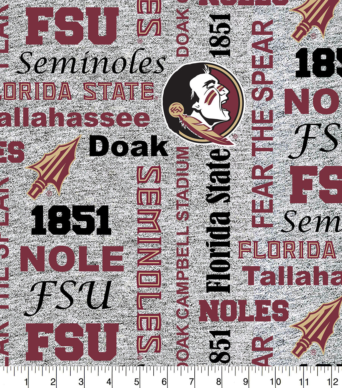 Florida State University Seminoles Fleece Fabric Heather Verbiage