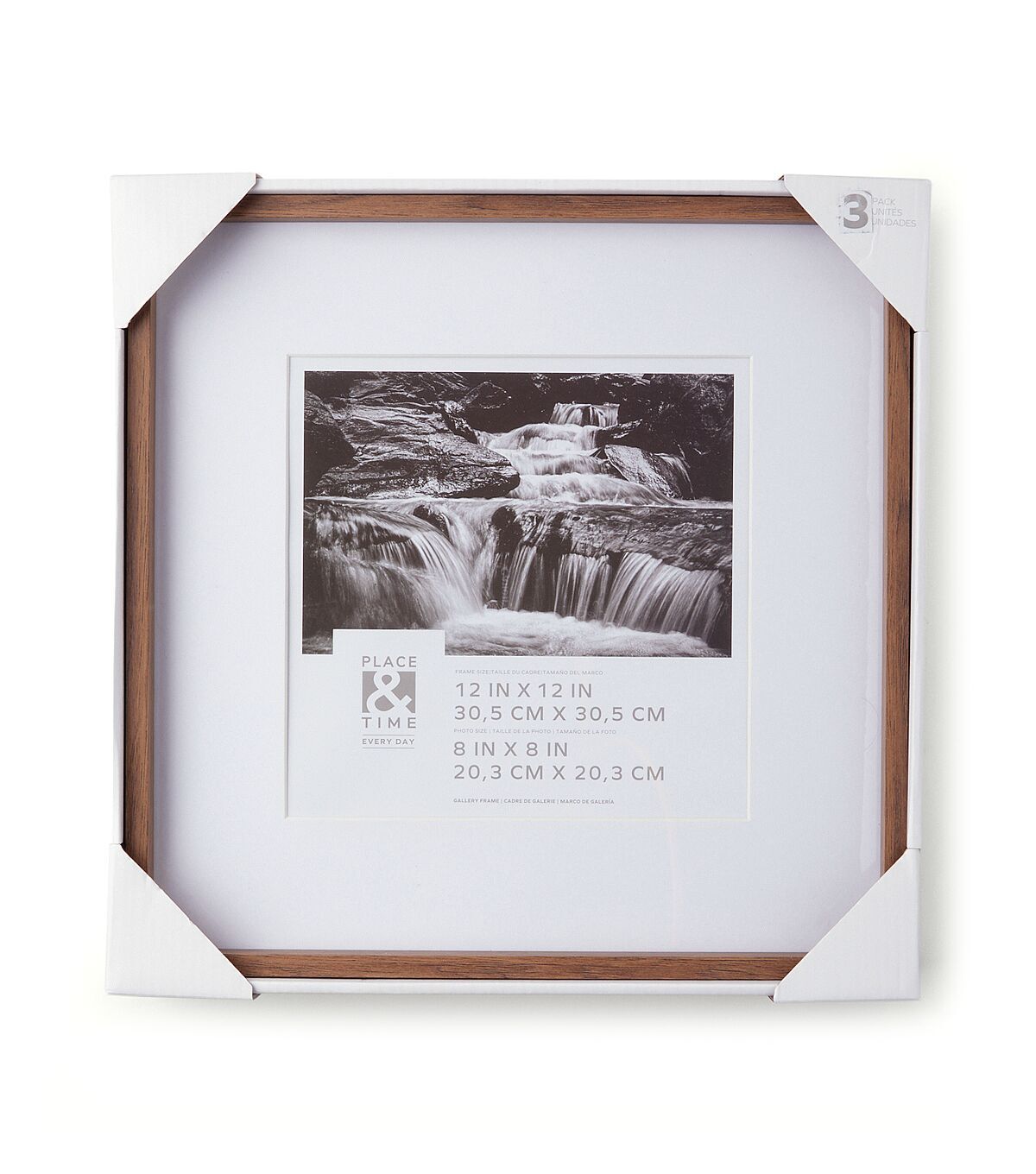 12 x 12 Matted to 8 x 8 Walnut Wall Frame Set 3pk by Place & Time