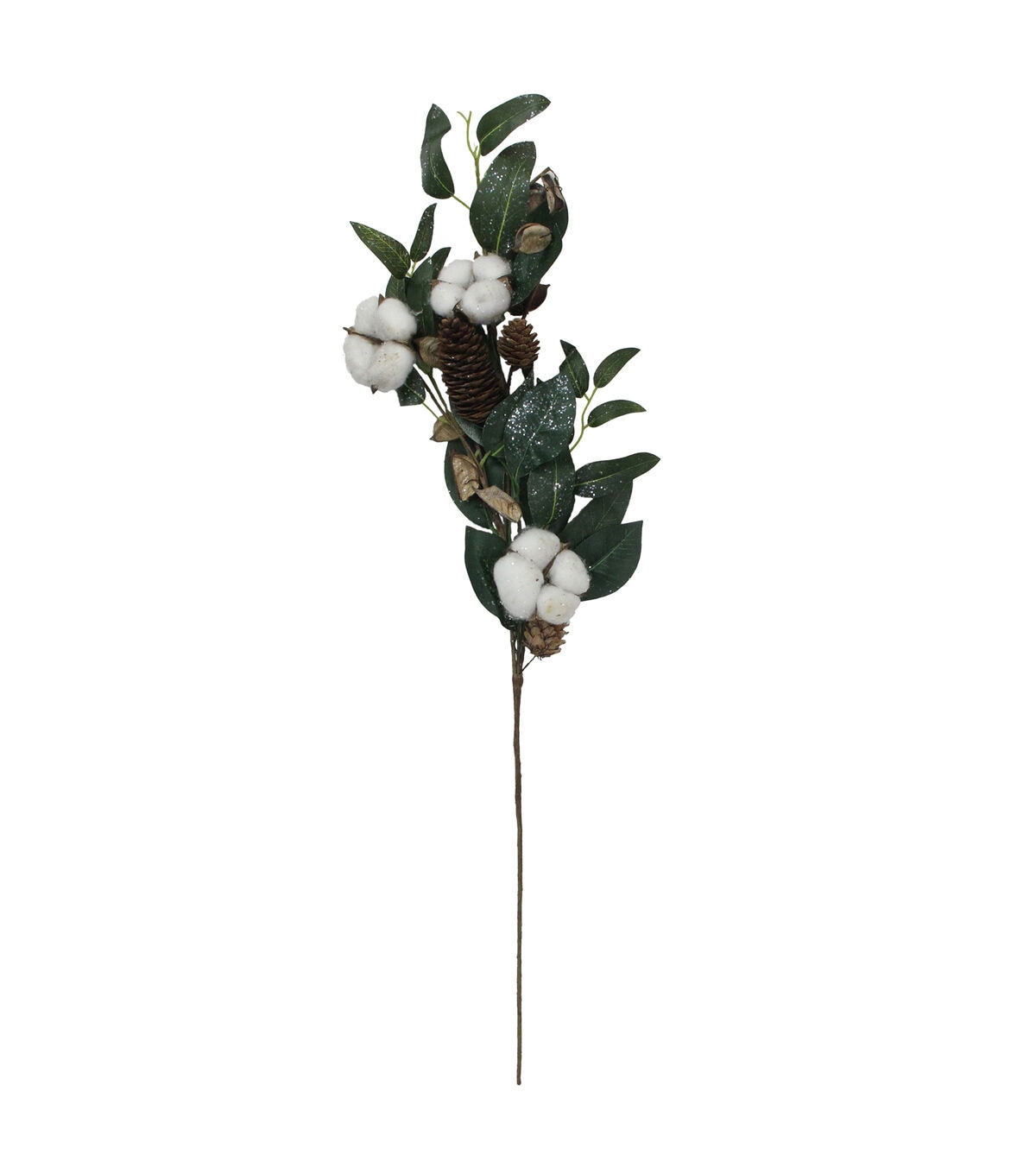 Northlight 27.5 White Cotton Flowers and Foliage Artificial Twig Pick