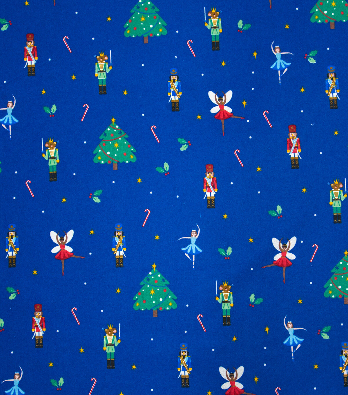 Nutcracker & Trees on Blue Super Snuggle Christmas Flannel Fabric
