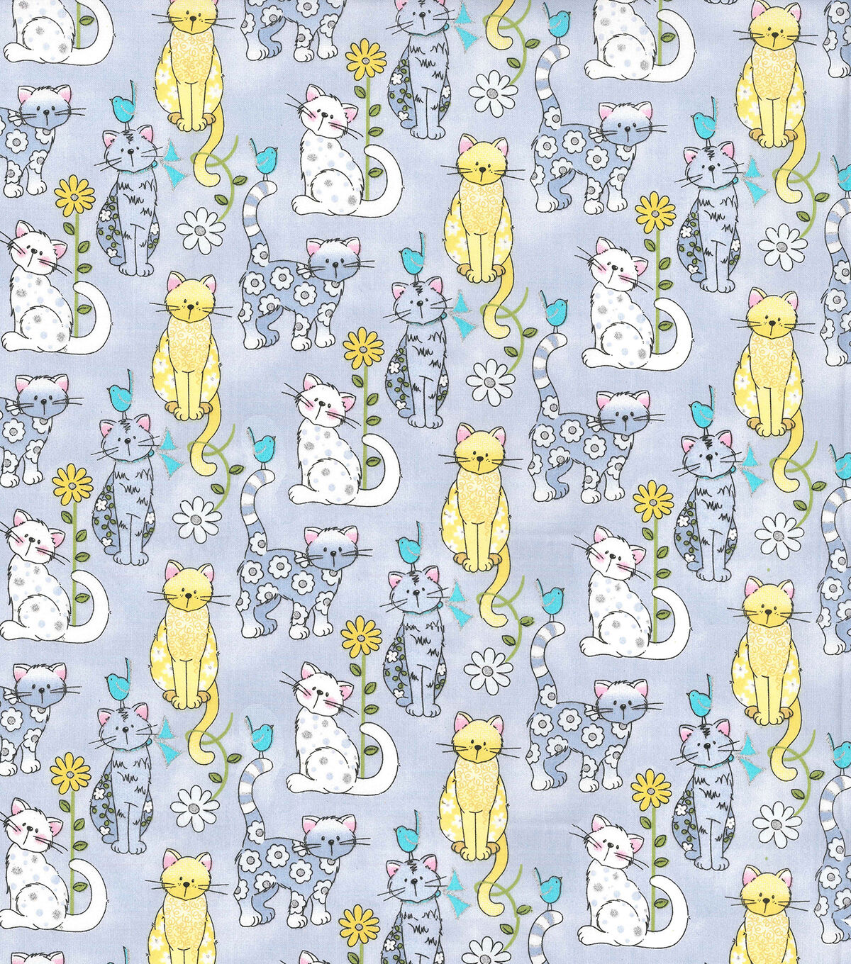 Fabric Traditions Pattern Cats Gray Novelty Glitter Cotton Fabric