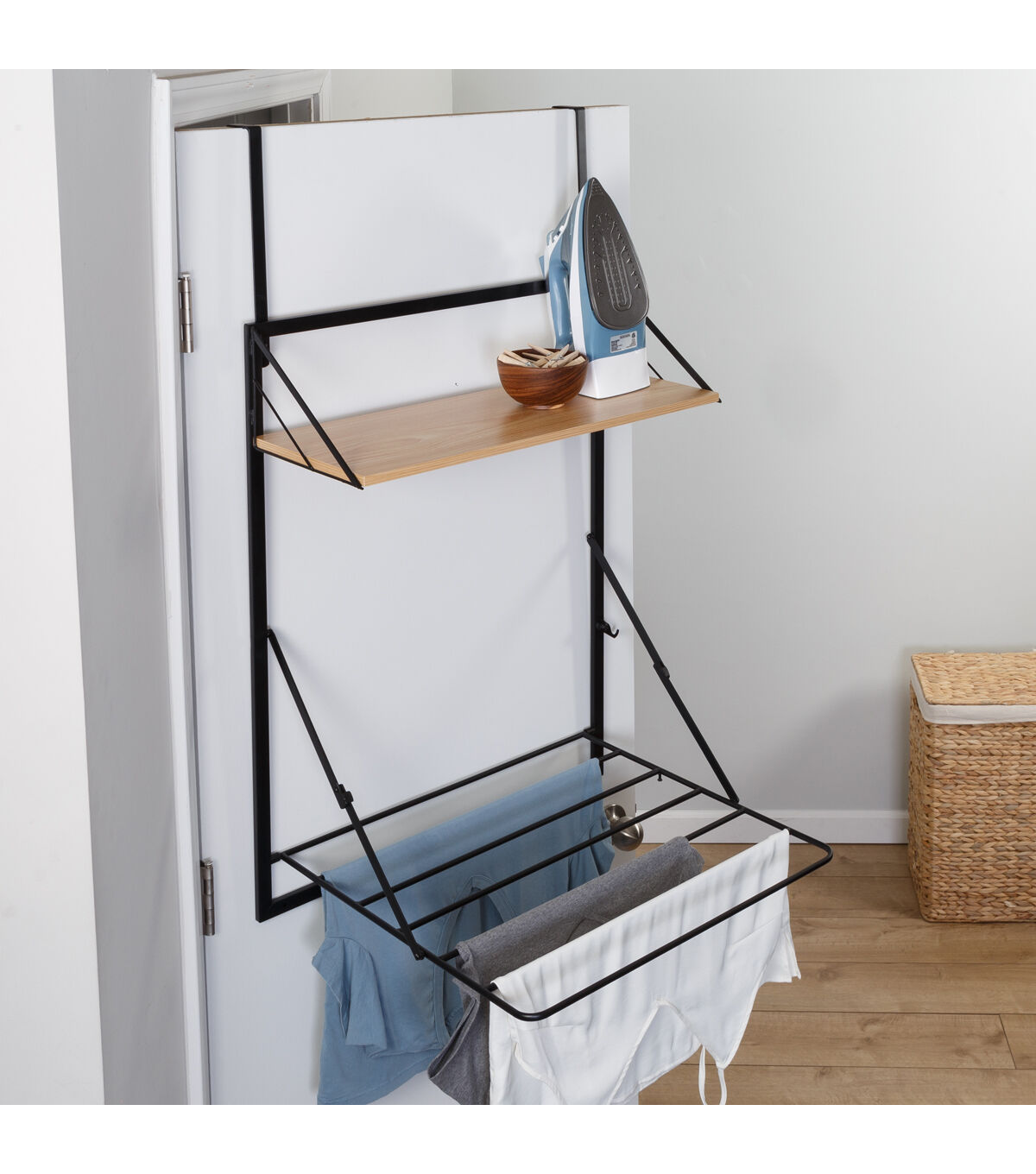 Honey Can Do 24 x 31 Black Wall Mounted Drying Rack With Shelf