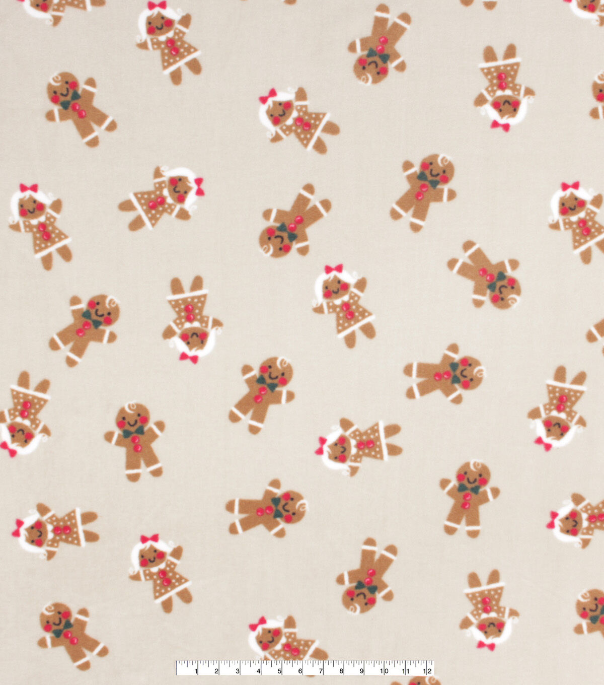 Christmas Gingerbread on Beige Anti Pill Fleece Fabric