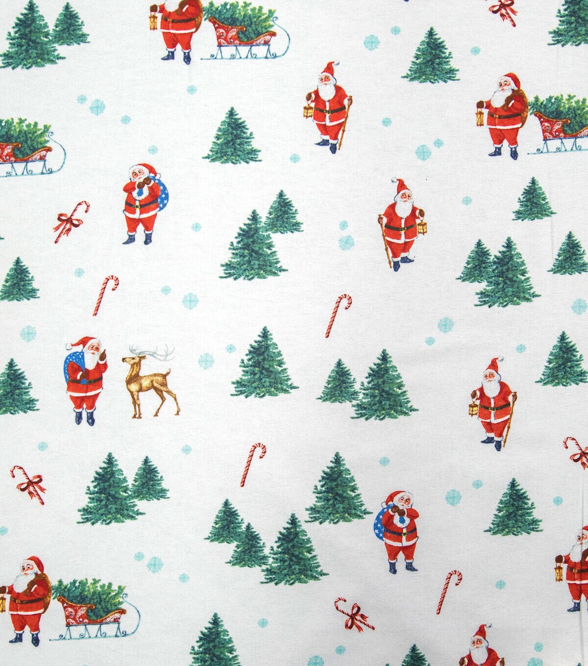 Santa's & Trees Scenic on White Super Snuggle Christmas Flannel Fabric