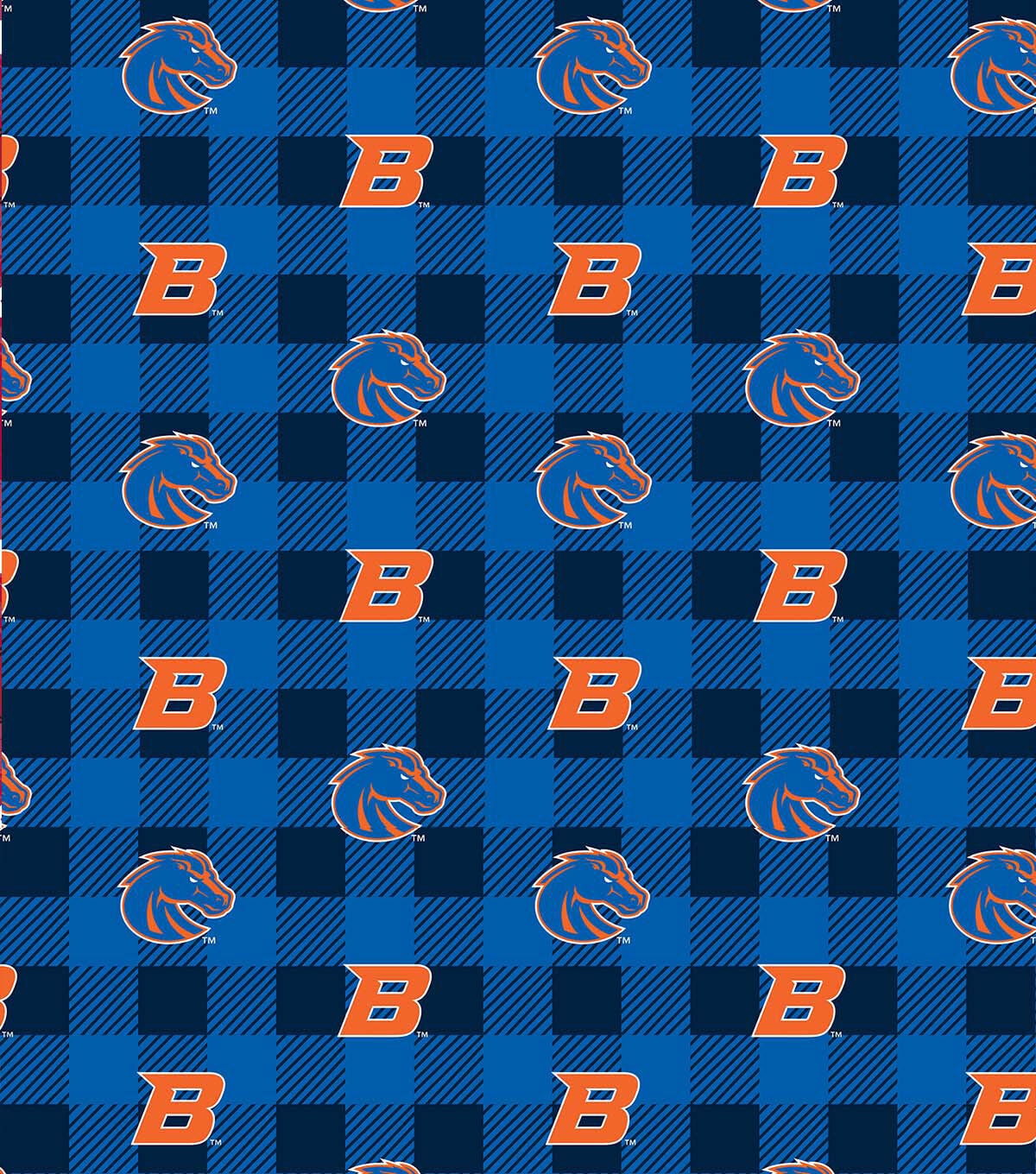 Boise State University Broncos Fleece Fabric Buffalo Check