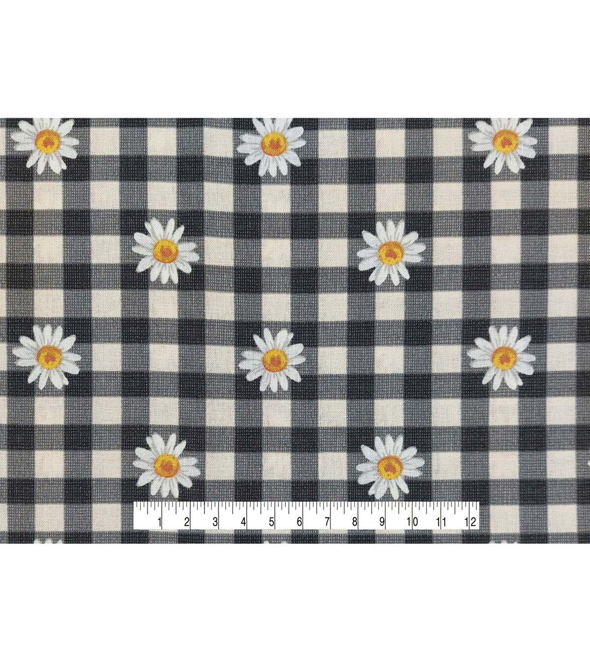Daisies on Black Checks Quilt Cotton Fabric by Keepsake Calico