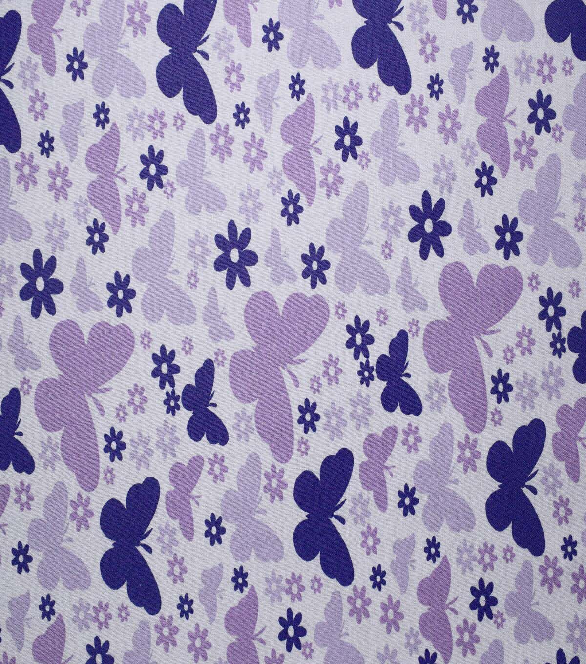 Butterflies on Purple Cotton Fabric by Quilter's Showcase