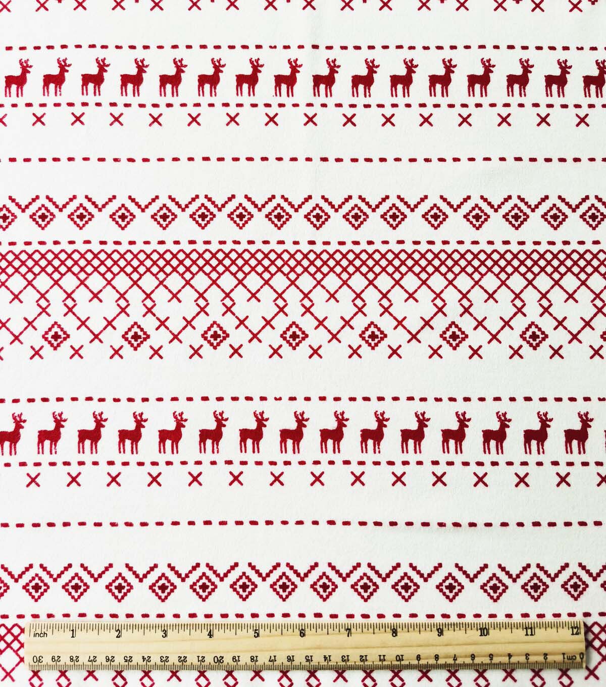 Red & White Gradient Fair Isle Christmas Luxe Flannel Fabric