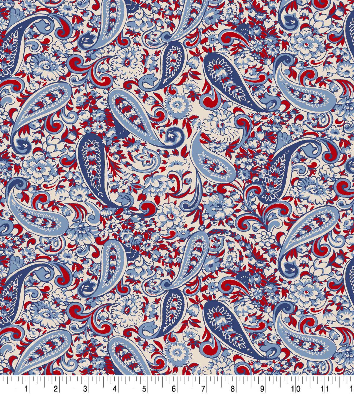 Springs Creative Blue & Red Paisley Cotton Fabric by Keepsake Calico