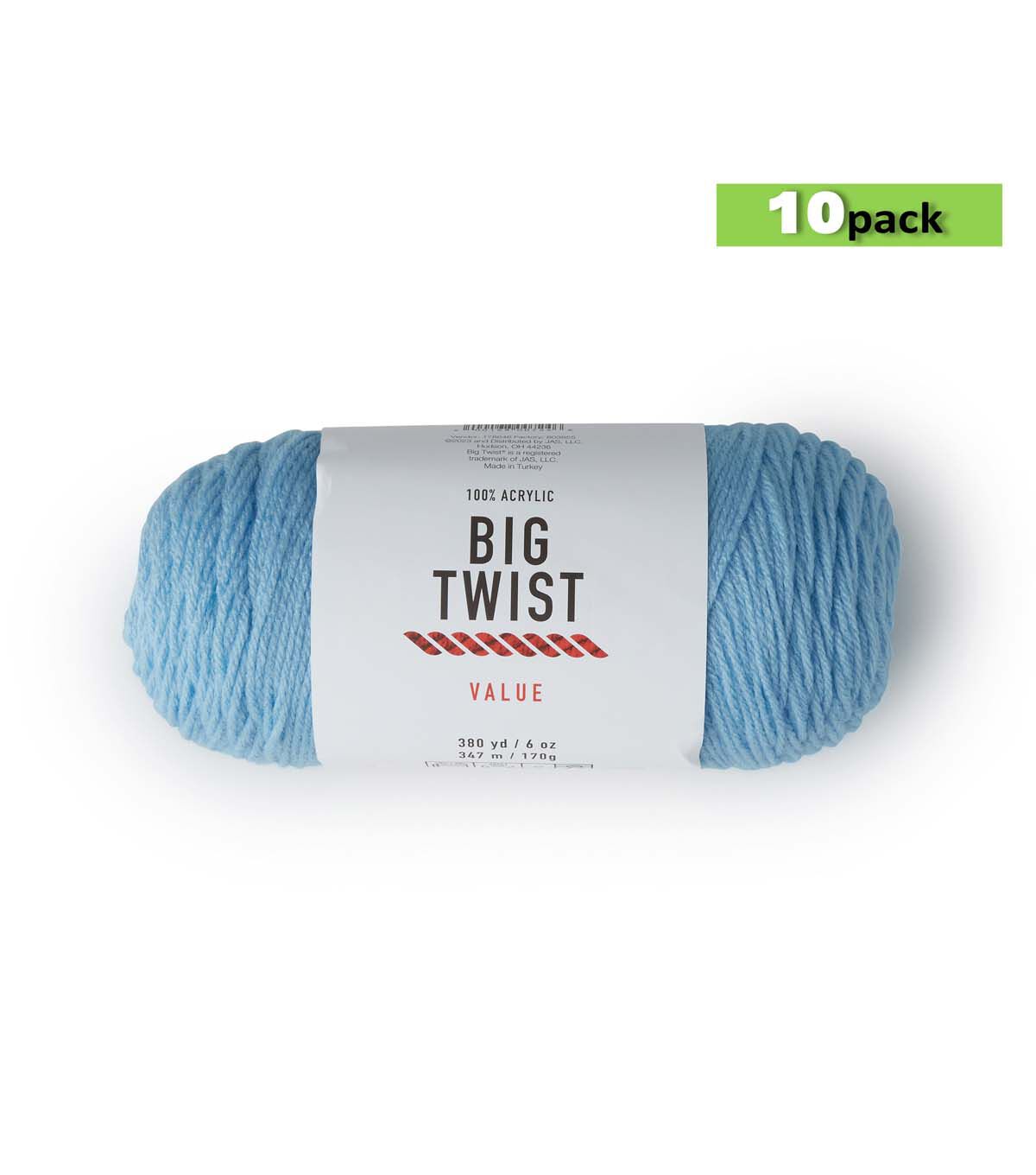 10pk Solid Cornflower Medium Weight Acrylic 380yd Value Yarn by Big Twist