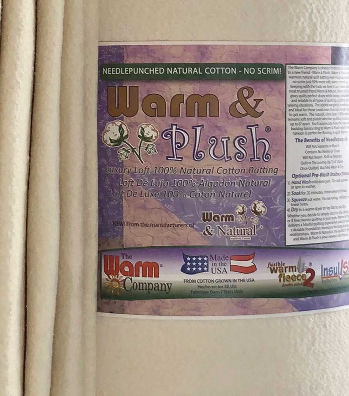 The Warm Company Warm & Plush Cotton Batting 90 X 25 Yd Bolt