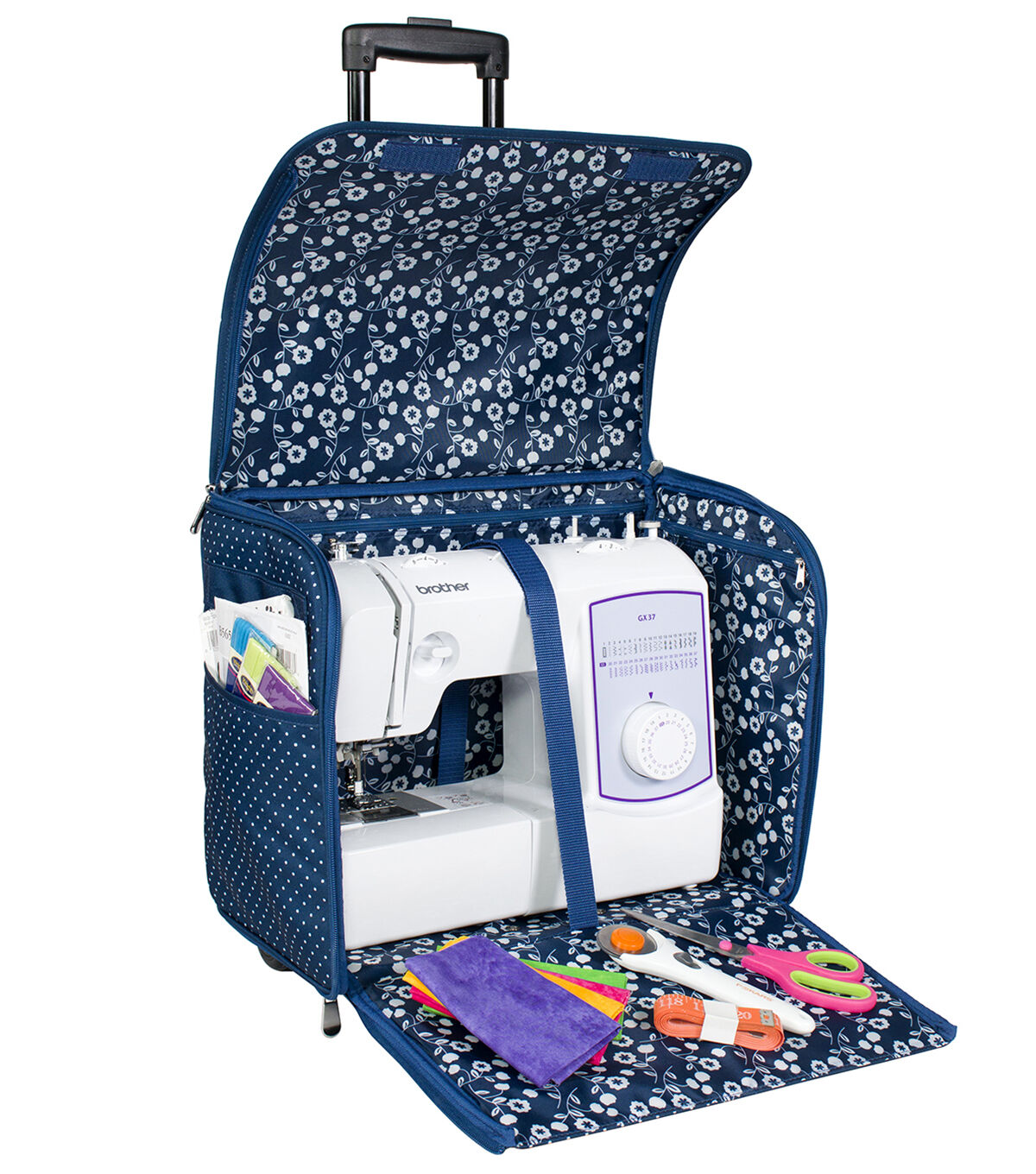 Everything Mary 16 Dots on Blue Collapsible Rolling Sewing Machine Case