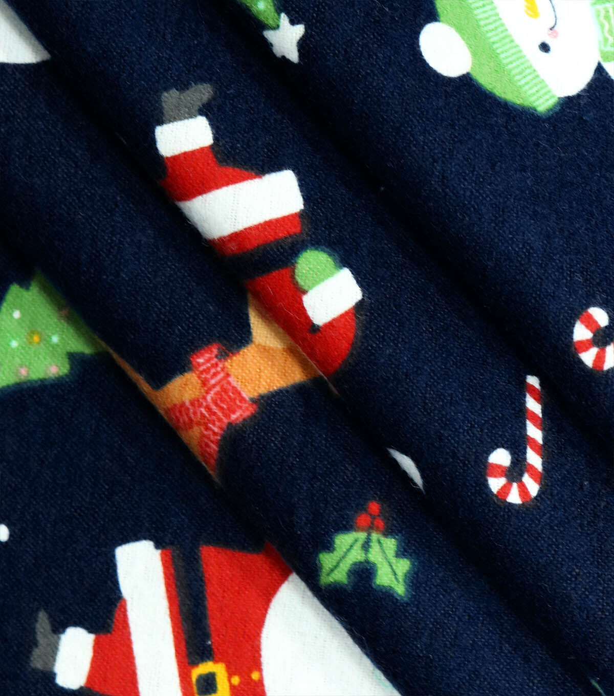 Snowmen & Santa on Navy Super Snuggle Christmas Flannel Fabric by POP!