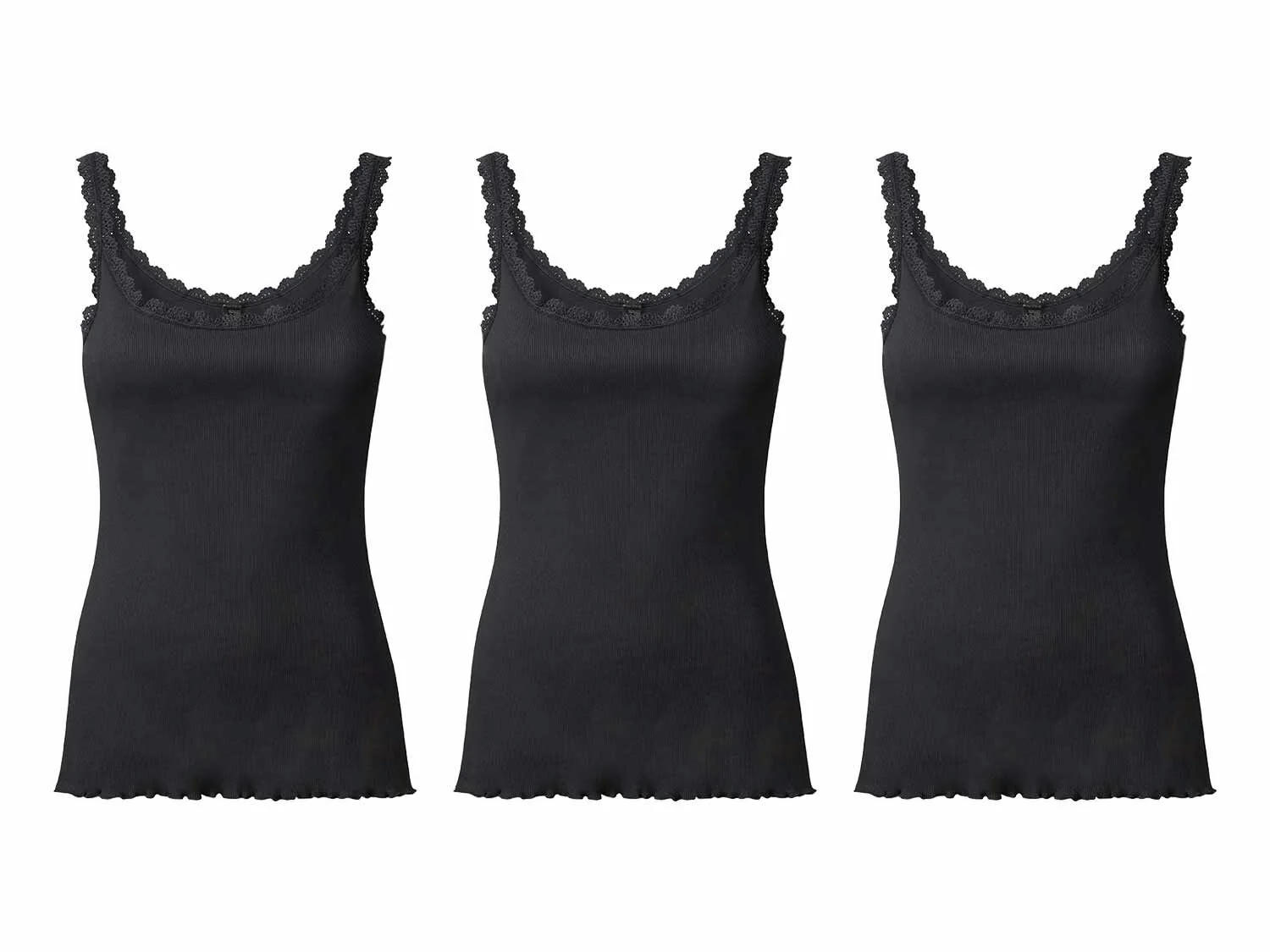 Camiseta de canalé con encaje para mujer pack 3