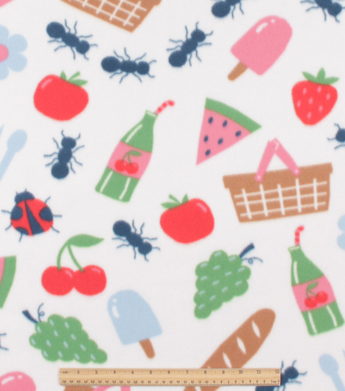 Icons on White Blizzard Fleece Fabric