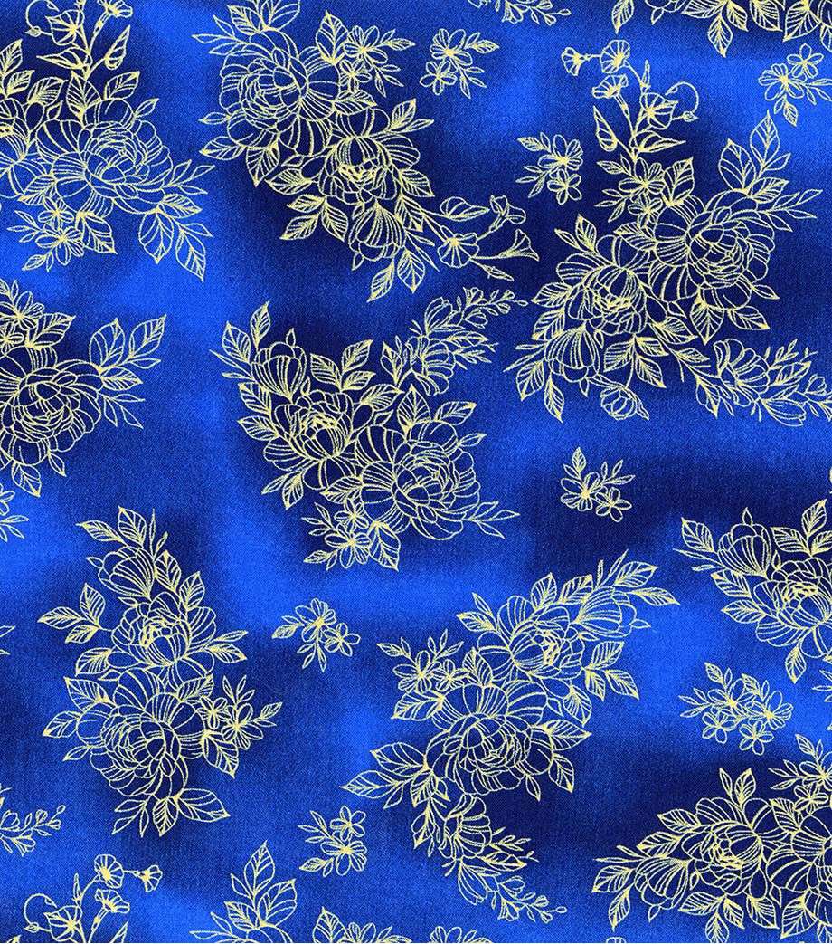 Hi Fashion Dark Blue Floral Blender Premium Metallic Cotton Fabric