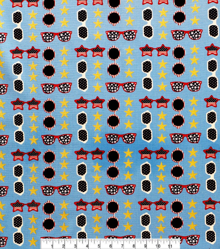 Patriotic Sunglasses Keepsake Metallic Cotton Fabric