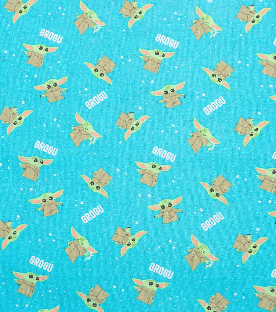 Mandalorian Grogu Poses Stars Cotton Fabric