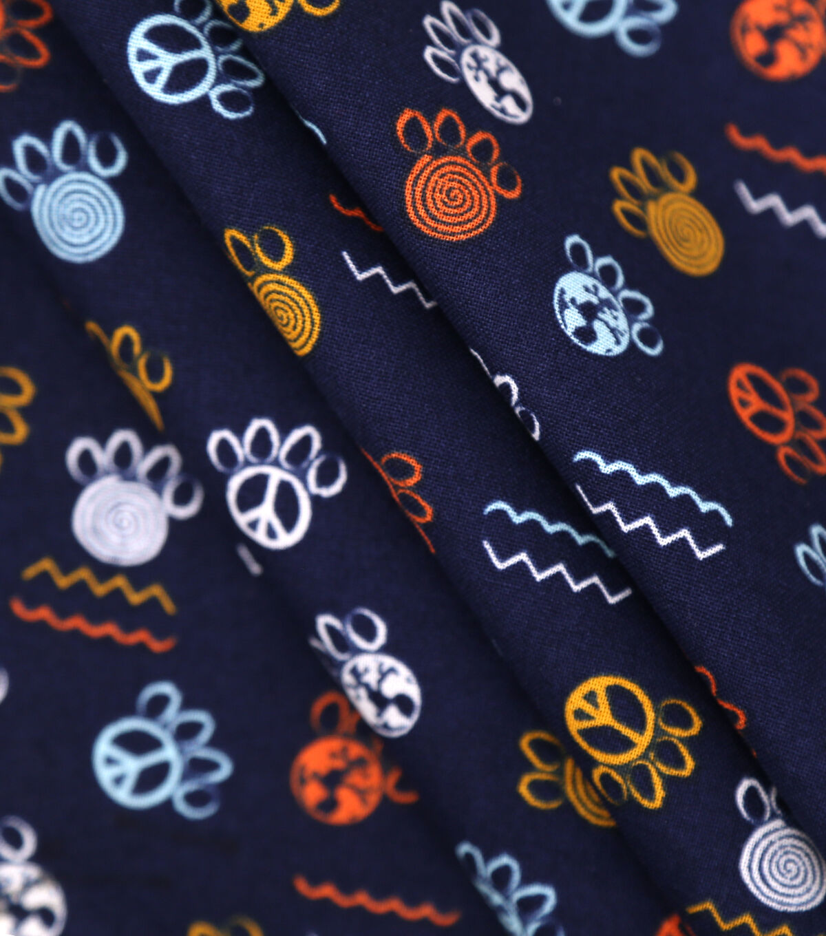 Navy Paw Print Novelty Cotton Fabric