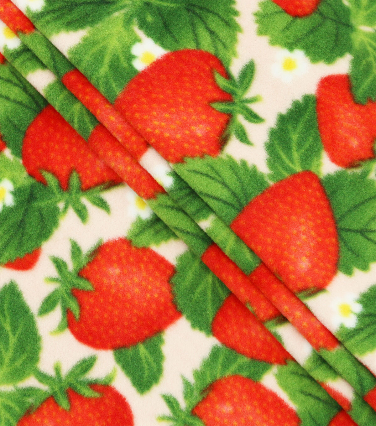 Red Bold Summer Strawberry Patch Anti Pill Plush Fleece Fabric