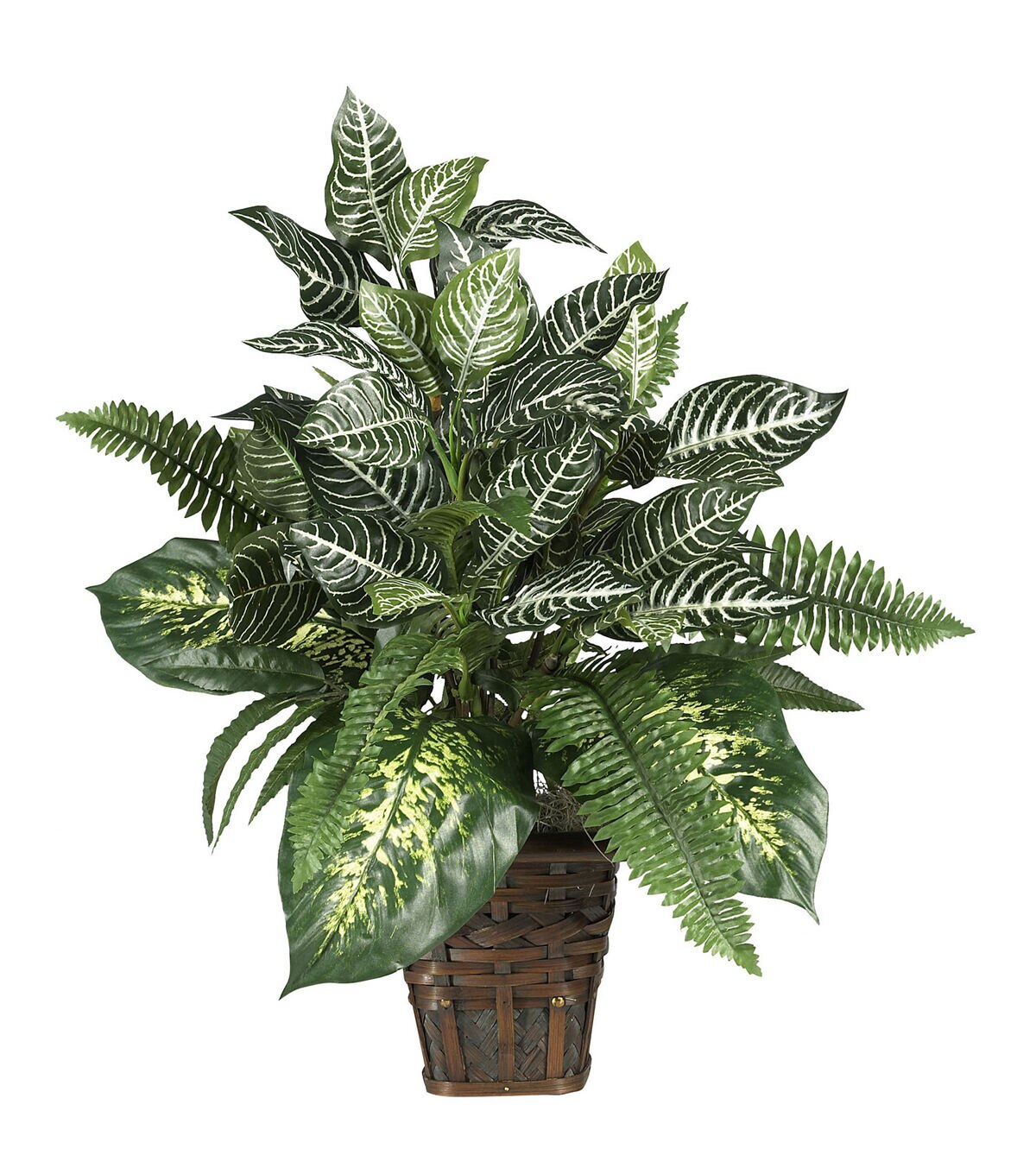 Nearly Natural 26 Mixed Greens Zebra With Wicker Silk Plant