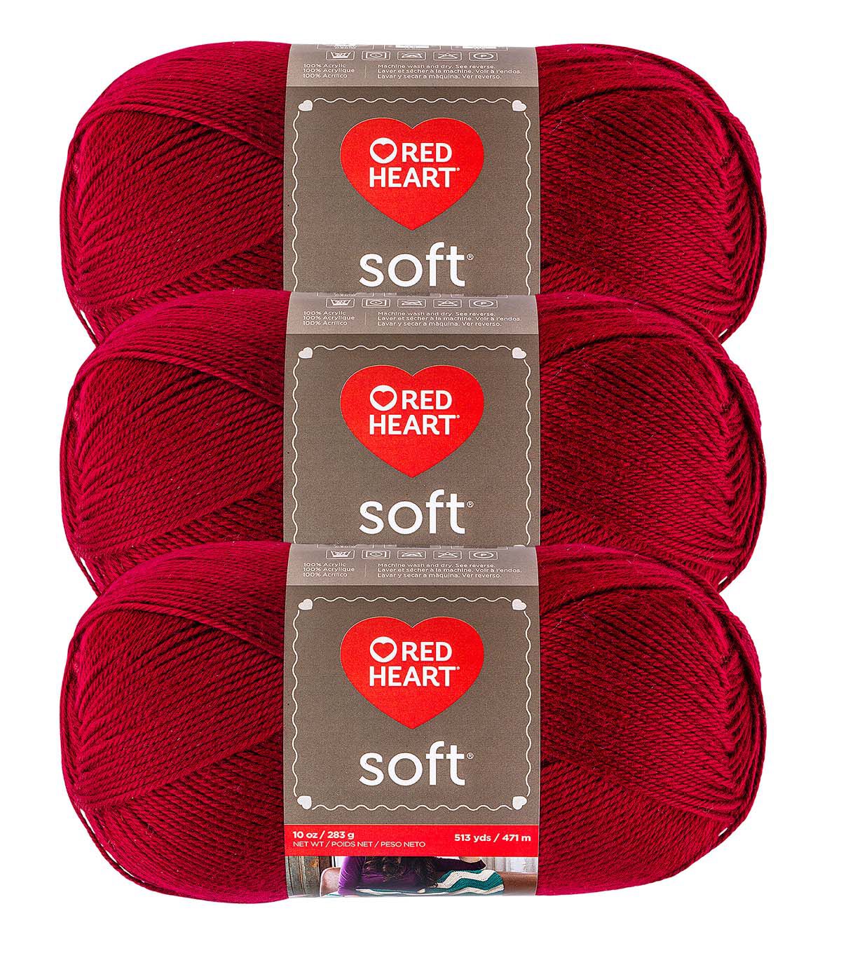 Red Heart Soft 513yds Worsted Acrylic Yarn 3 Bundle