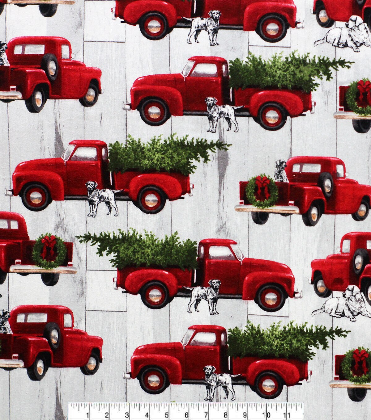 Red Trucks & Dogs Super Snuggle Christmas Flannel Fabric