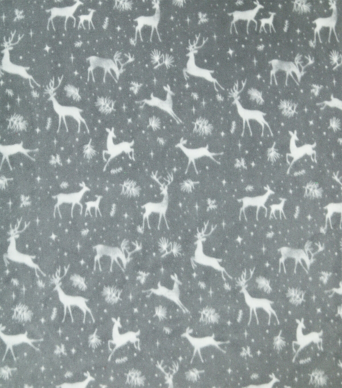 White Reindeer on Gray Anti Pill Fleece Fabric