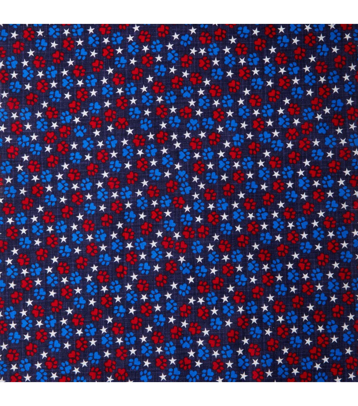 Paw Prints Stars Patriotic Cotton Fabric