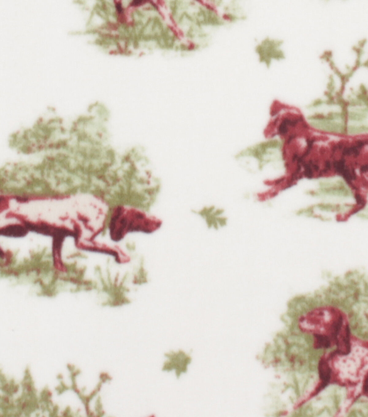 Dogs in the Leaves on White Anti Pill Fleece Fabric
