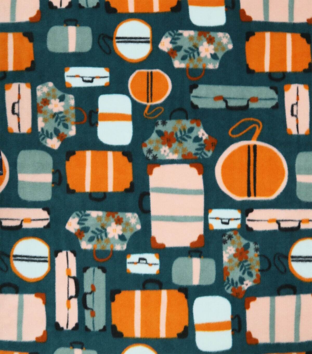 Floral Luggage on Blue Anti Pill Fleece Fabric