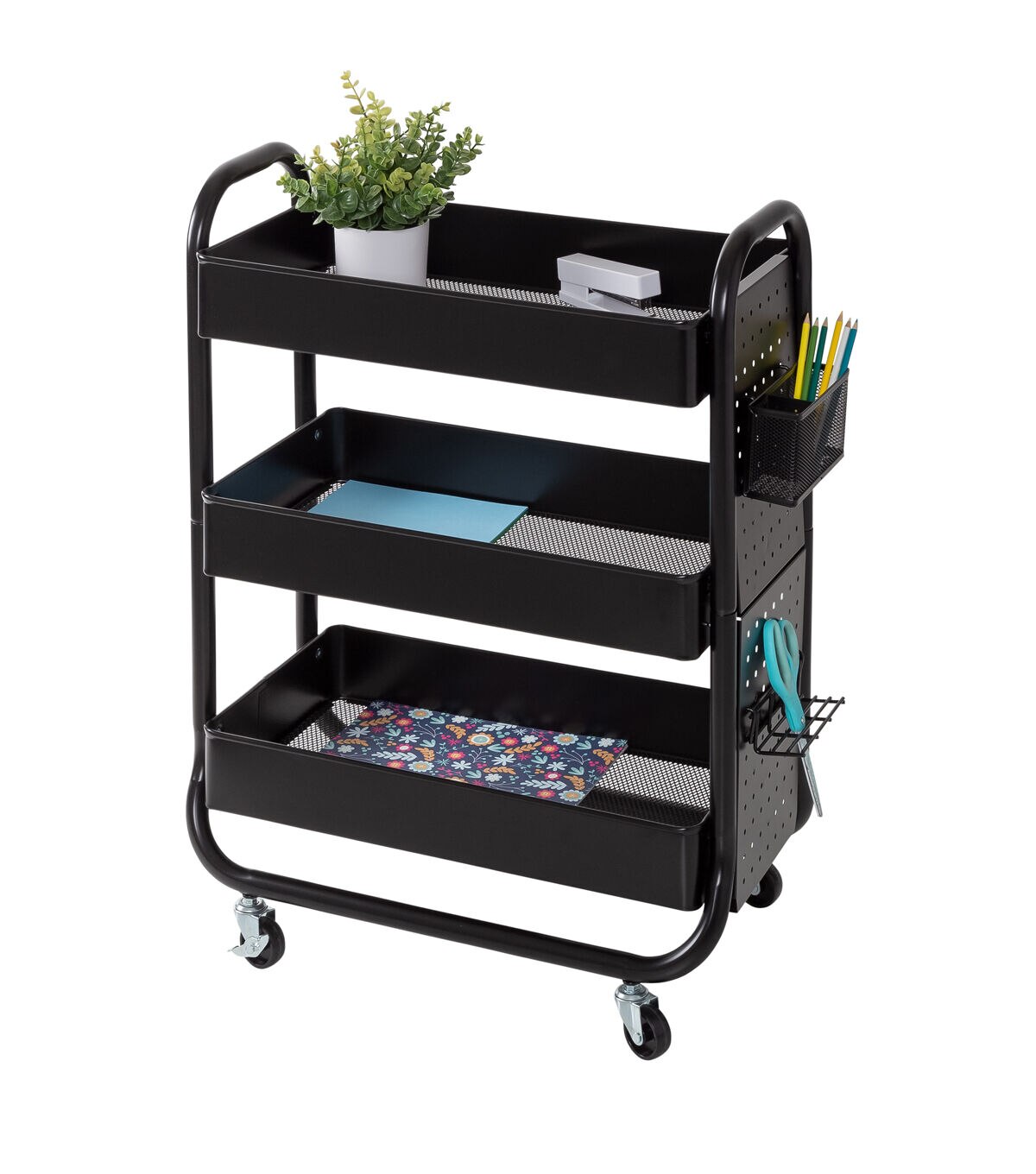 Honey Can Do 26 x 32 Black Craft Cart With Wheels & Metal Basket