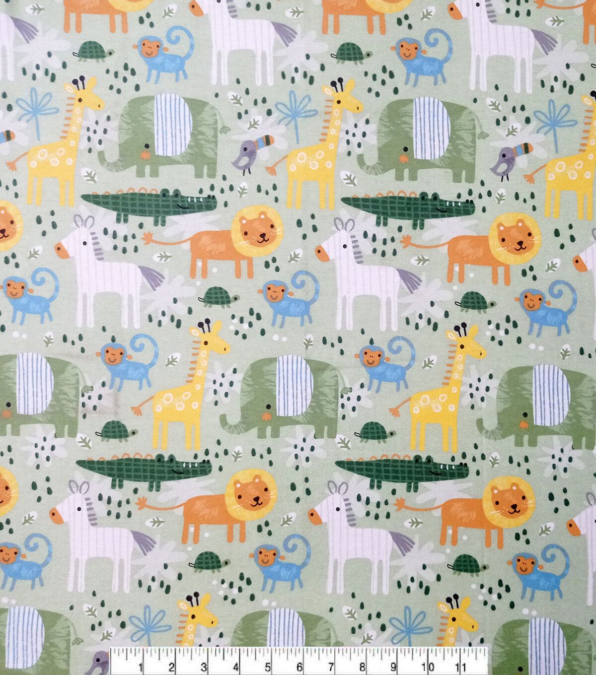 Jungle Animals on Green Super Snuggle Flannel Fabric