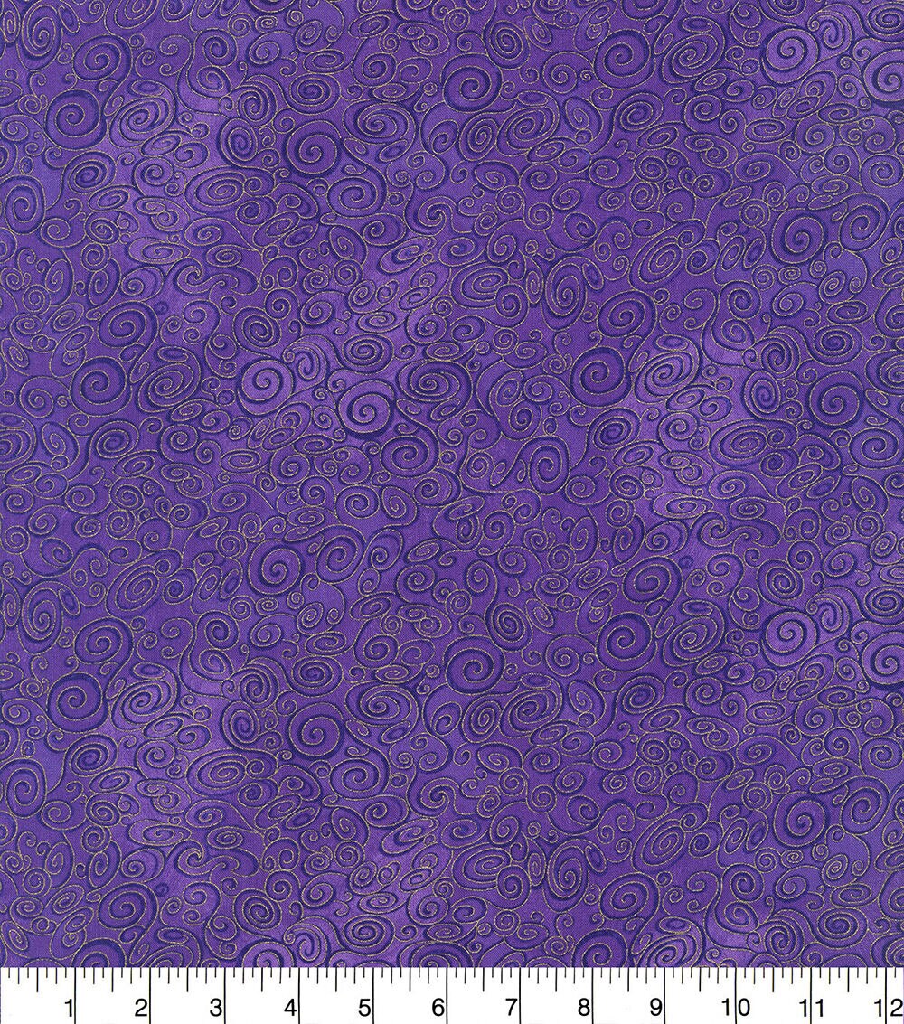 Hi Fashion Purple Swirls Premium Metallic Cotton Fabric