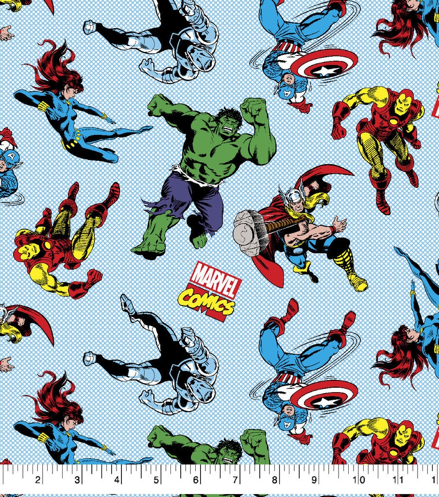 Marvel Knit Cotton Fabric Retro Action Toss