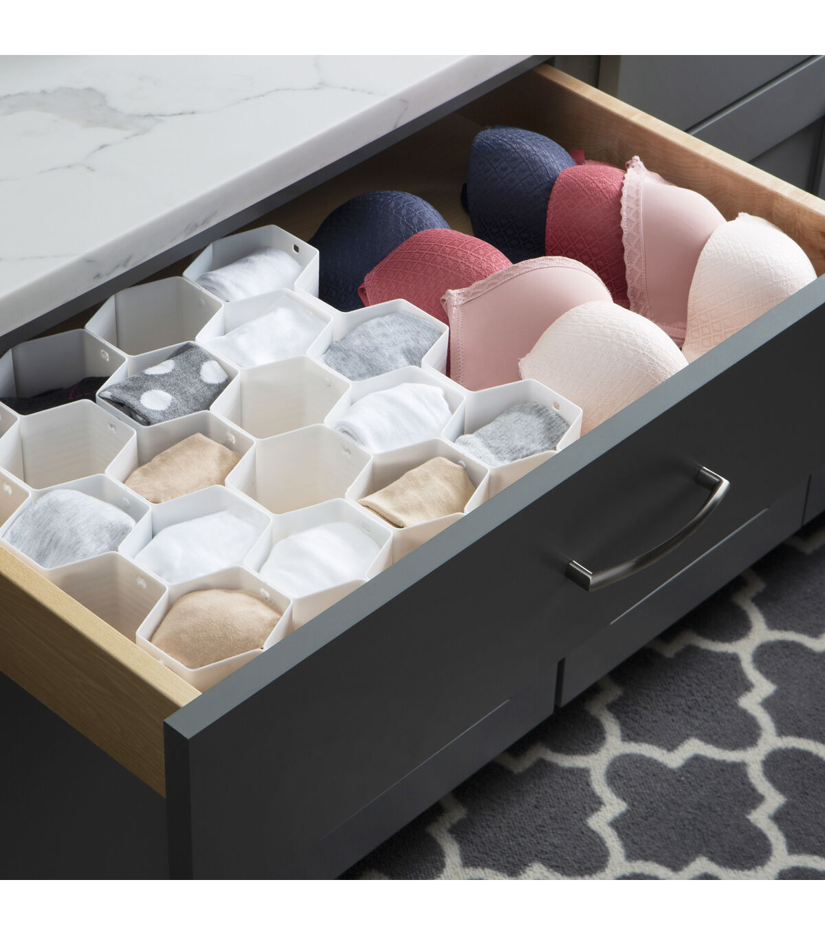 Simplify 14.5 x 3 White Honeycomb Drawer Organizer