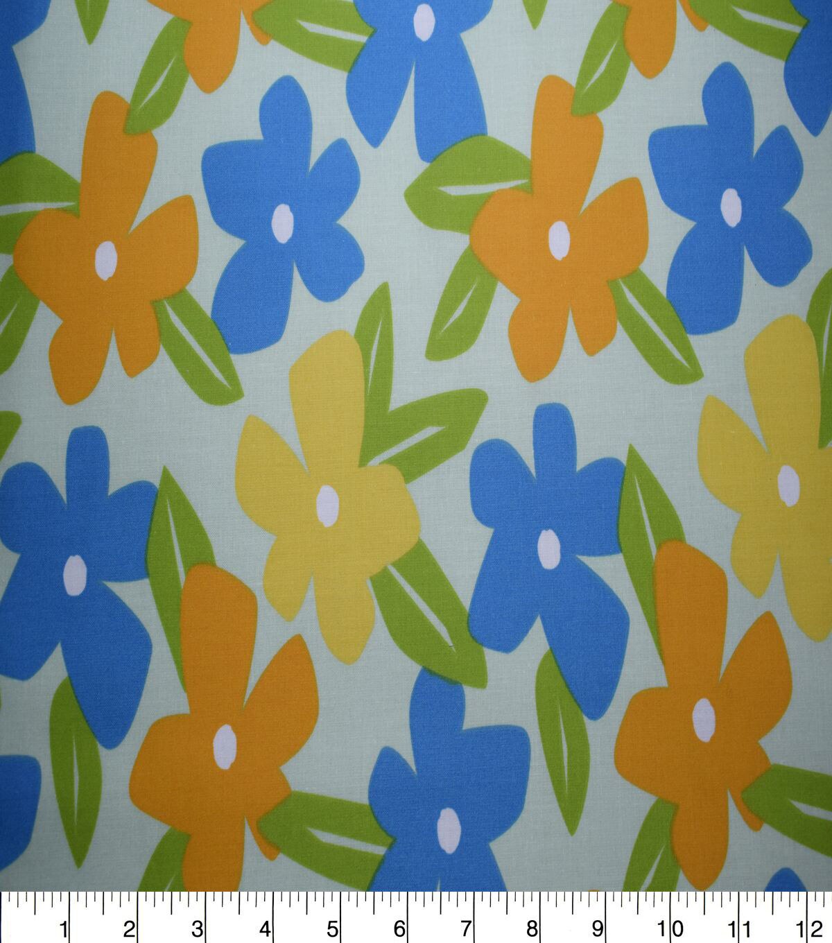 Multi Large Floral on Blue Quilt Cotton Fabric by Quilter's Showcase