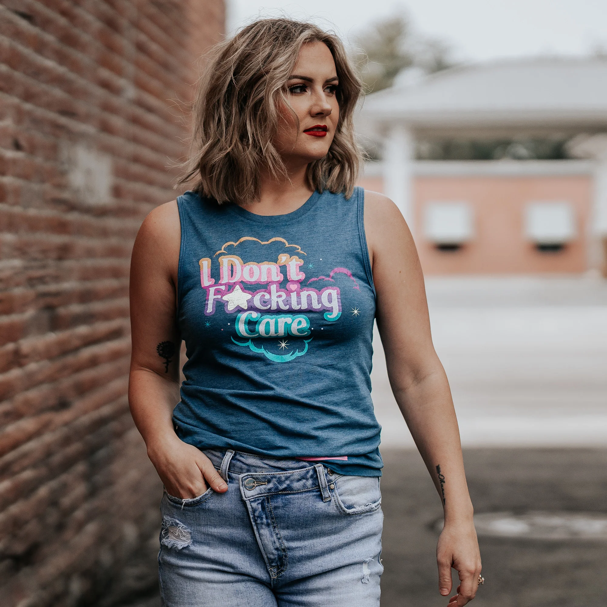 Women's I Don't F*cking Care Everyday Tank - Heather Blue