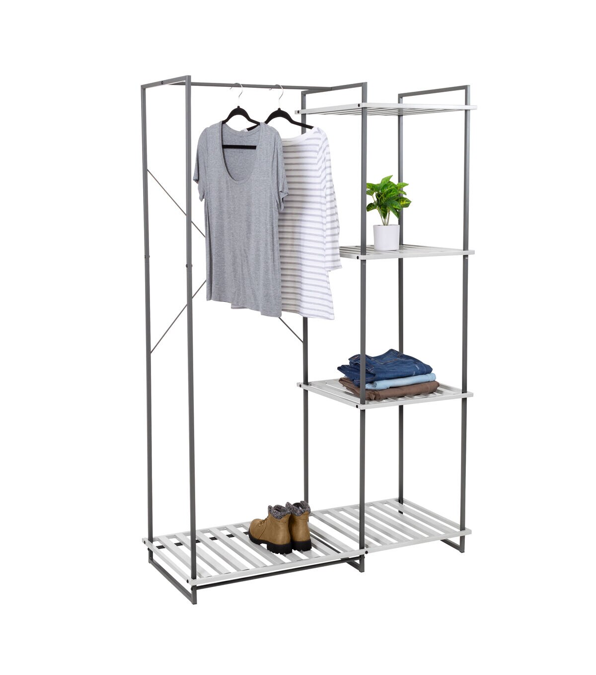 Honey Can Do 68 Gray Metal Freestanding Open Closet With 4 Shelves