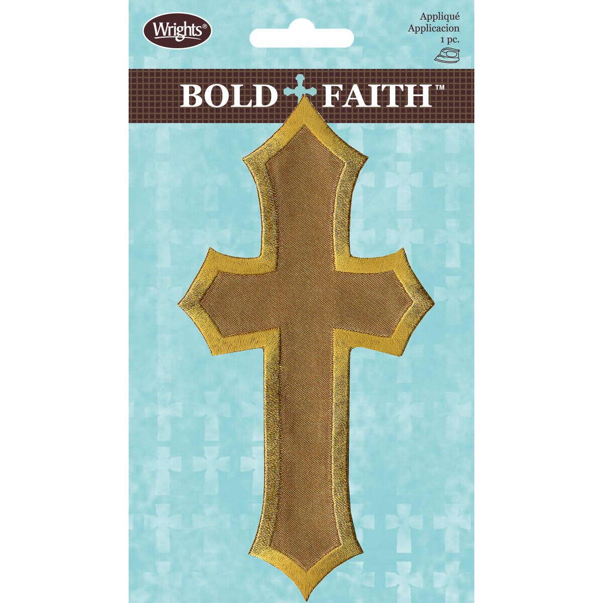 Wrights 6 x 3 Bold & Faith Satin Cross Iron On Patch