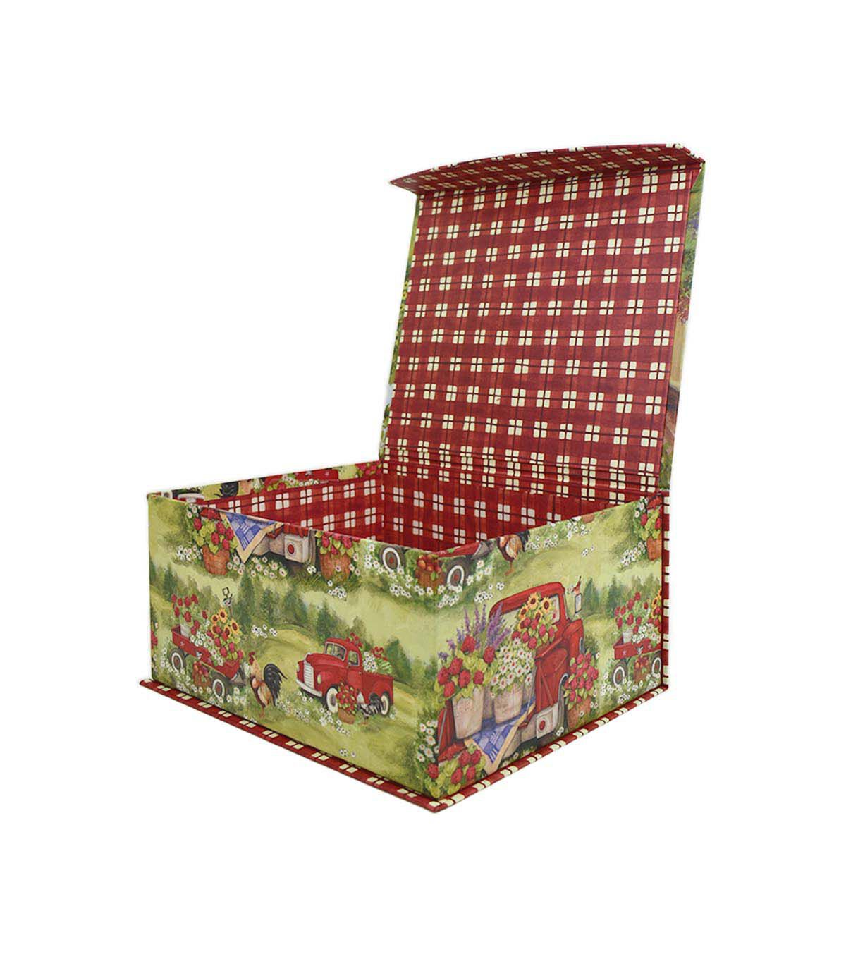 12 Red Truck With Flowers Flip Top Box by Place & Time