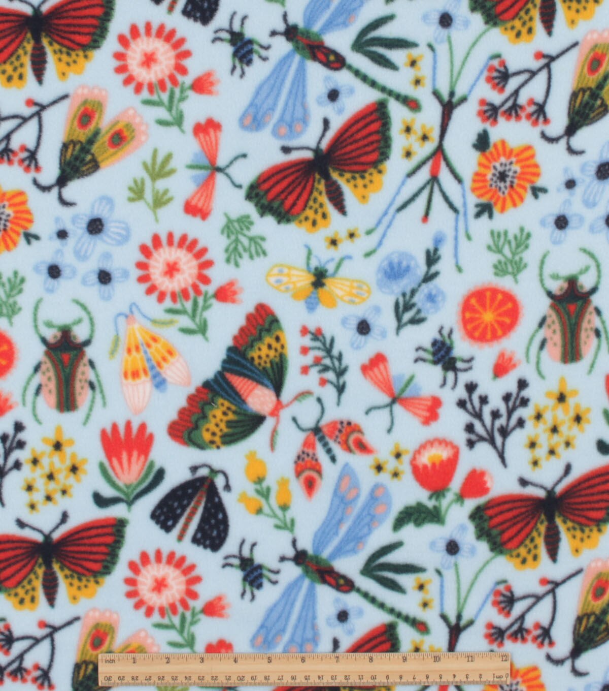 Bright Bugs on Blue Anti Pill Plush Fleece Fabric