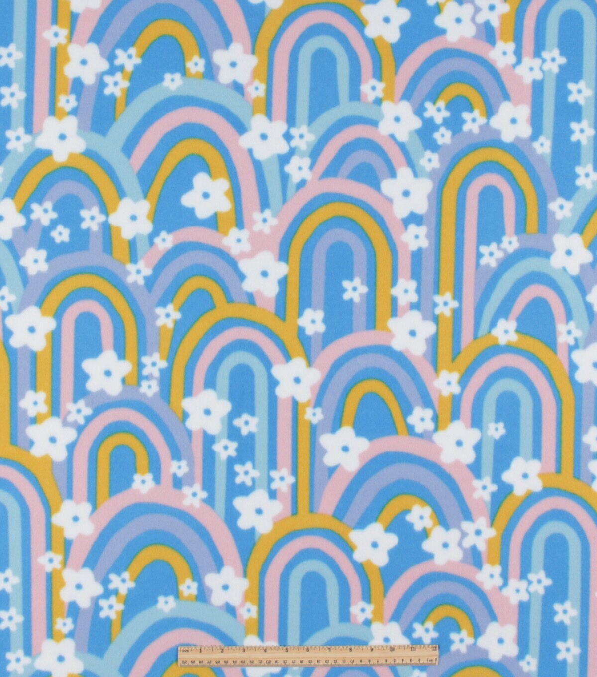 Rainbow And Floral Blizzard Prints Fleece Fabric