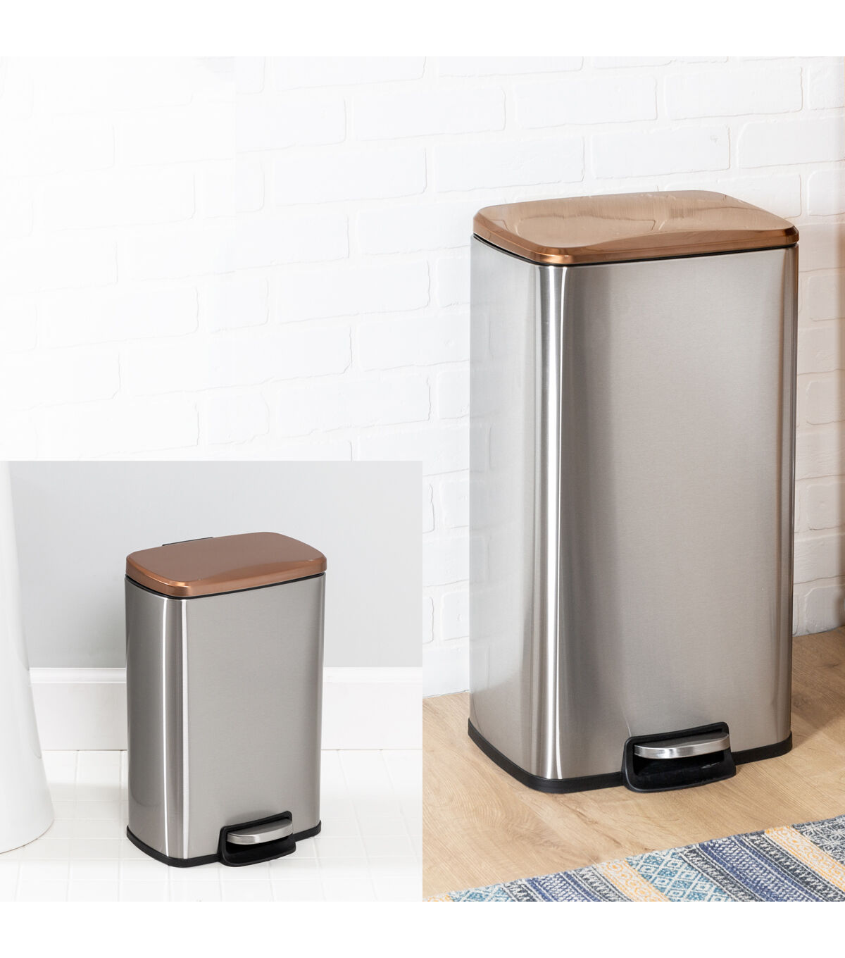 Honey Can Do 13.5 x 24 Rose Gold Stainless Steel Step Trash Cans 2ct