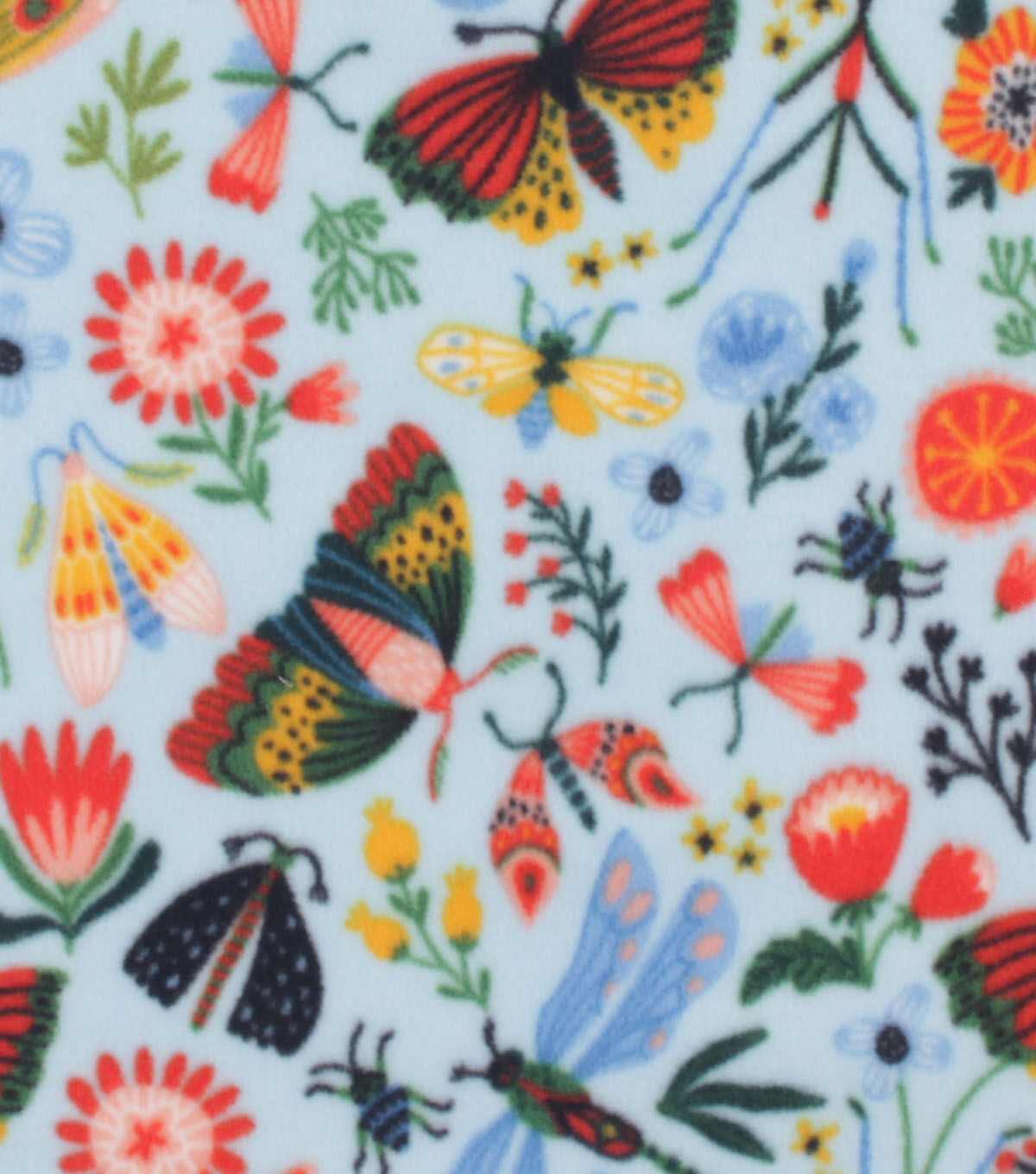 Bright Bugs on Blue Anti Pill Plush Fleece Fabric
