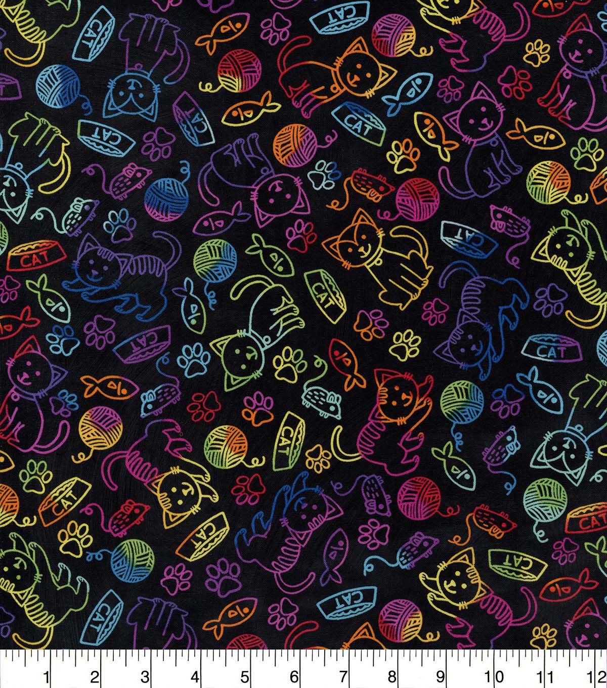 Tie Dye Cat Icons Novelty Cotton Fabric