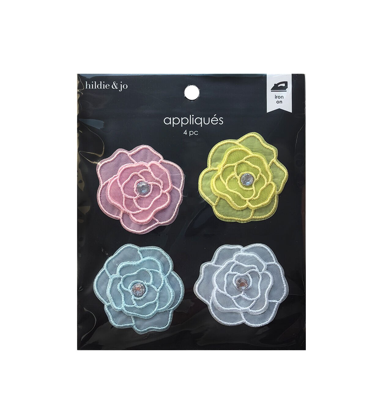 4ct Multi Colored Sheer Flower Iron On Appliques by hildie & jo