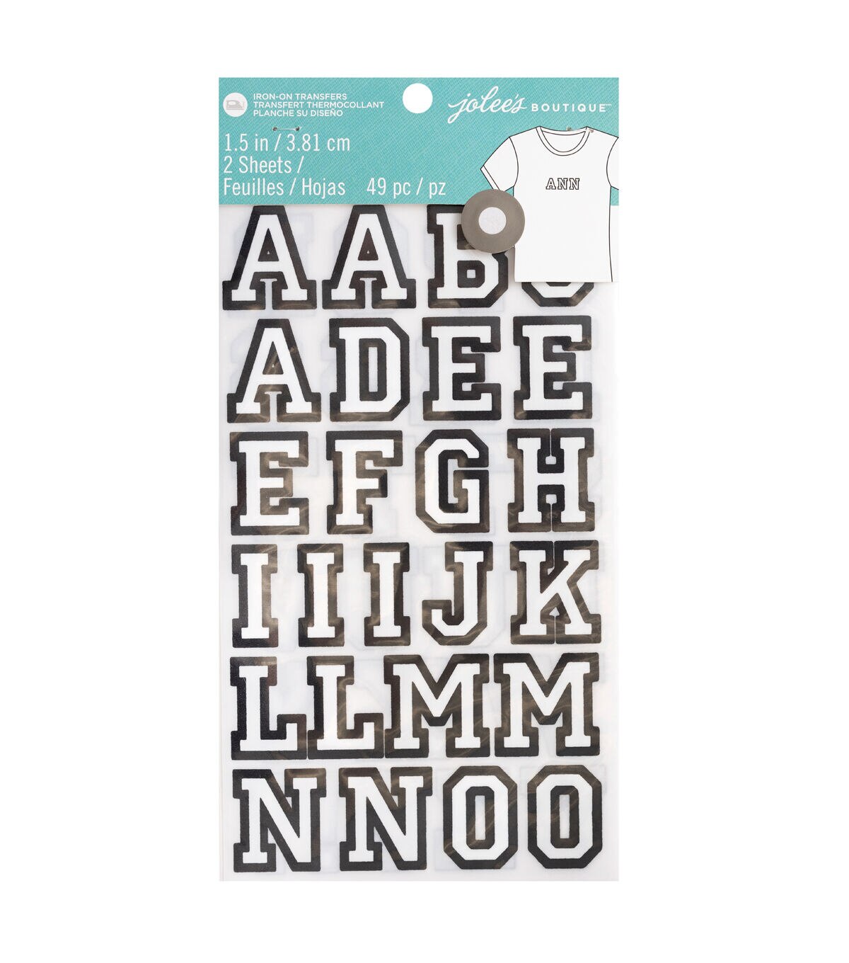 Jolee's Boutique 1.5 White & Black Iron On Transfer Letters 49ct