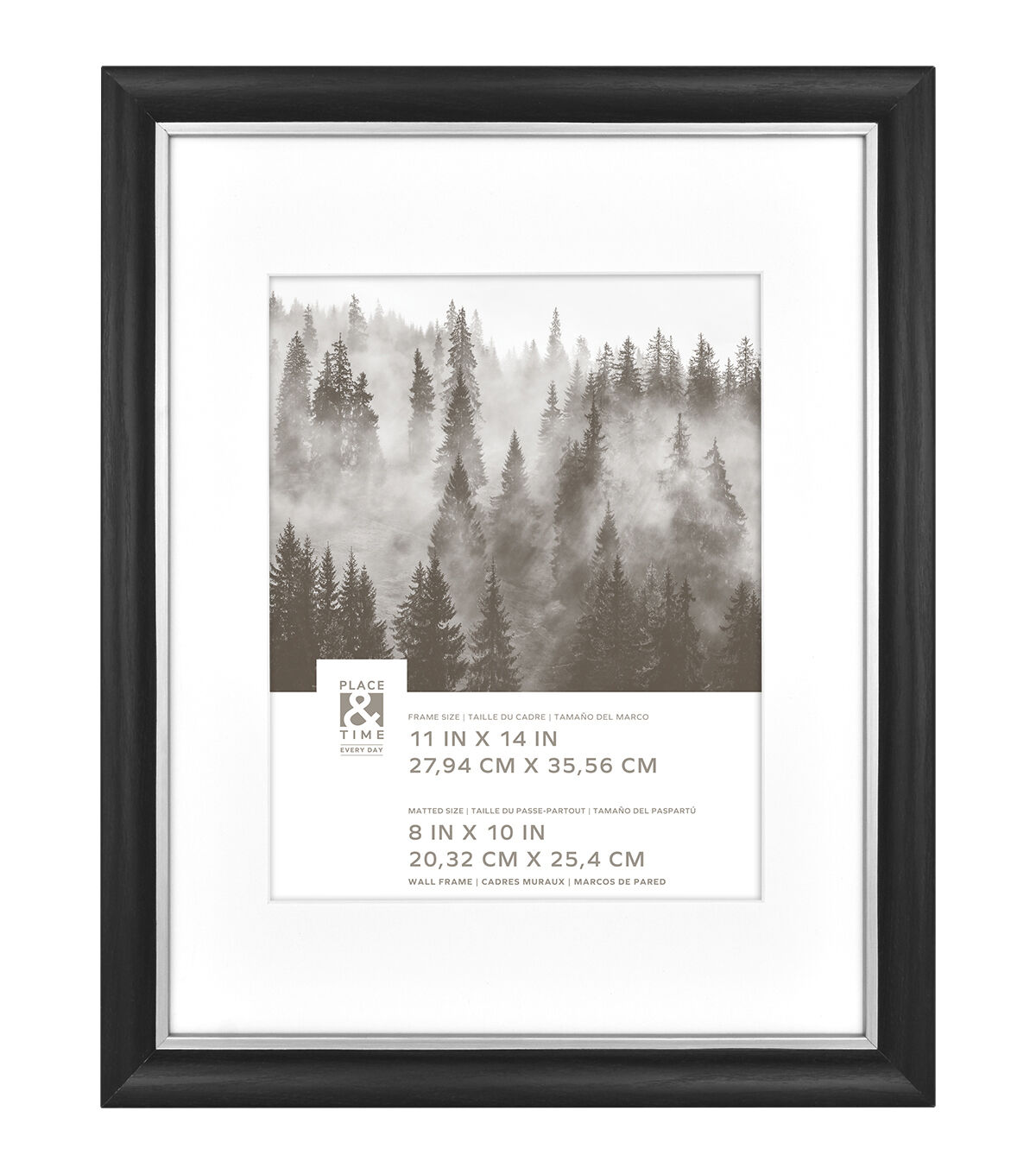 11 x 14 Matted to 8 x 10 Black & Pewter Wall Frame by Place & Time