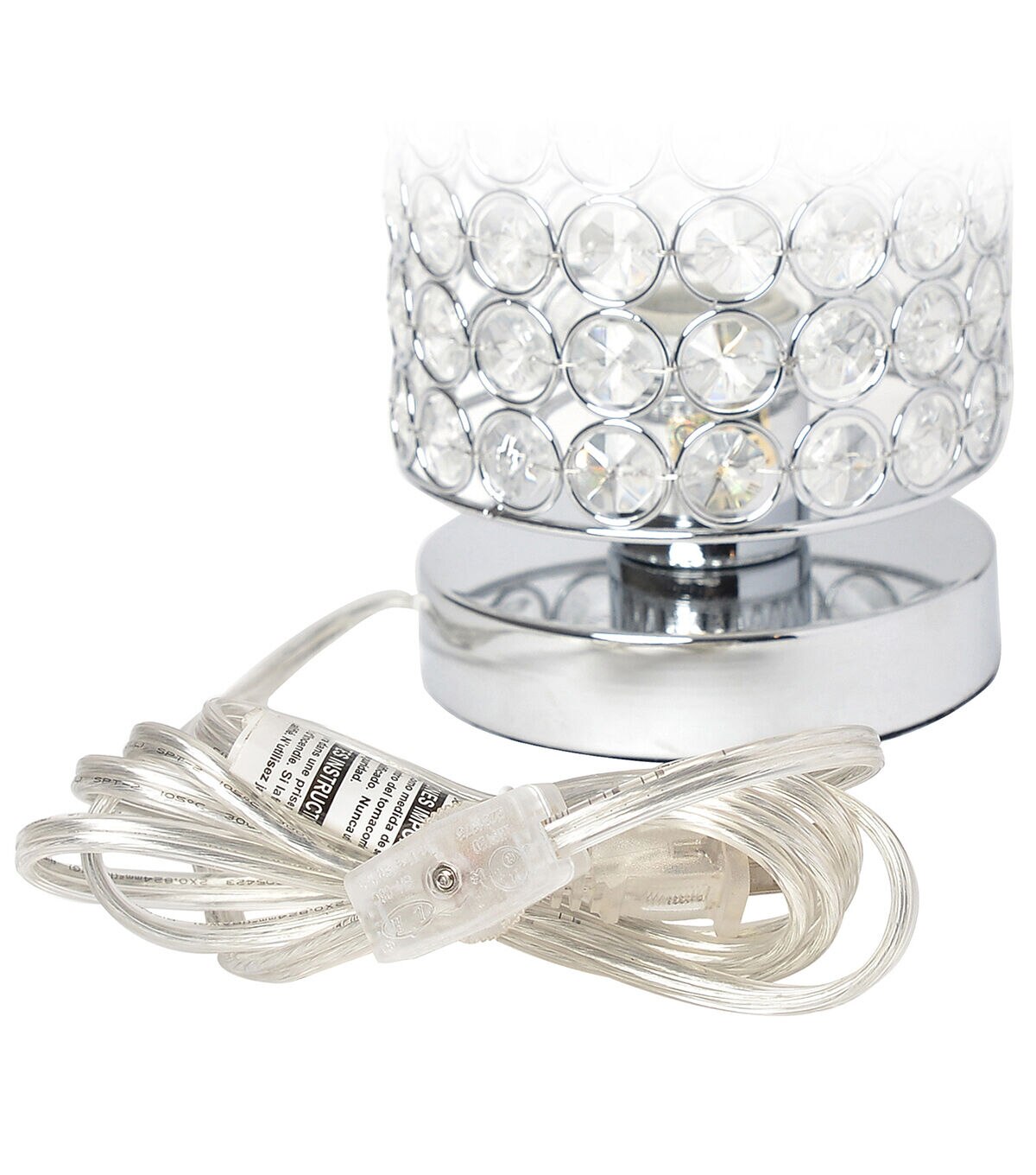 All The Rages Crystal Nightstand Cylindrical Uplight Table Lamp, Chrome